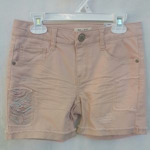 Mudd Girls Distressed Bermuda Shorts Strtechy Pink Girl's Size 12